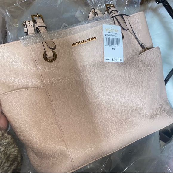 MICHAEL KORS East West Medium Jet Set Pocket Tote Handbag Ballet Pink ~ Satchel - Picture 7 of 10